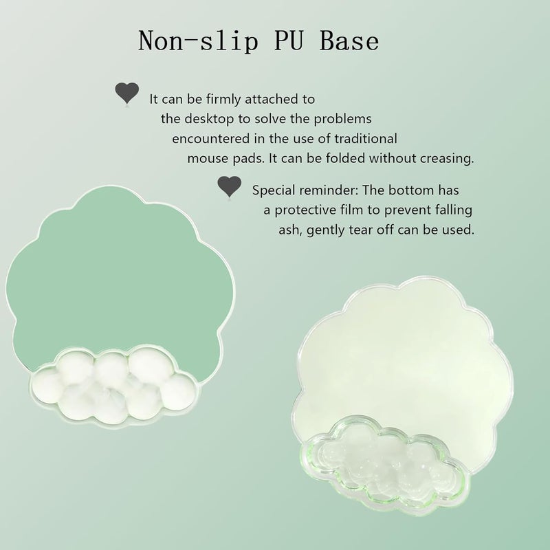 WFCYGL Gel Cloud Wrist Rest Keyboard Clear Green Mouse Pad with Wrist Rest Set 3PCS Ergonomic Cool Keyboard Wrist Pad Cute Acrylic Coaster Non-Slip Base Cute Transparent Mouse Wrist Pad Support for Computer - Image 3